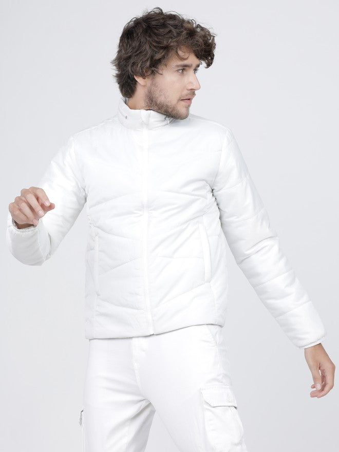Highlander Men White Solid Puffer Jacket - White - Image 2