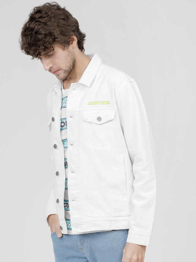 Highlander Men White Solid Denim Jacket - White - Image 2