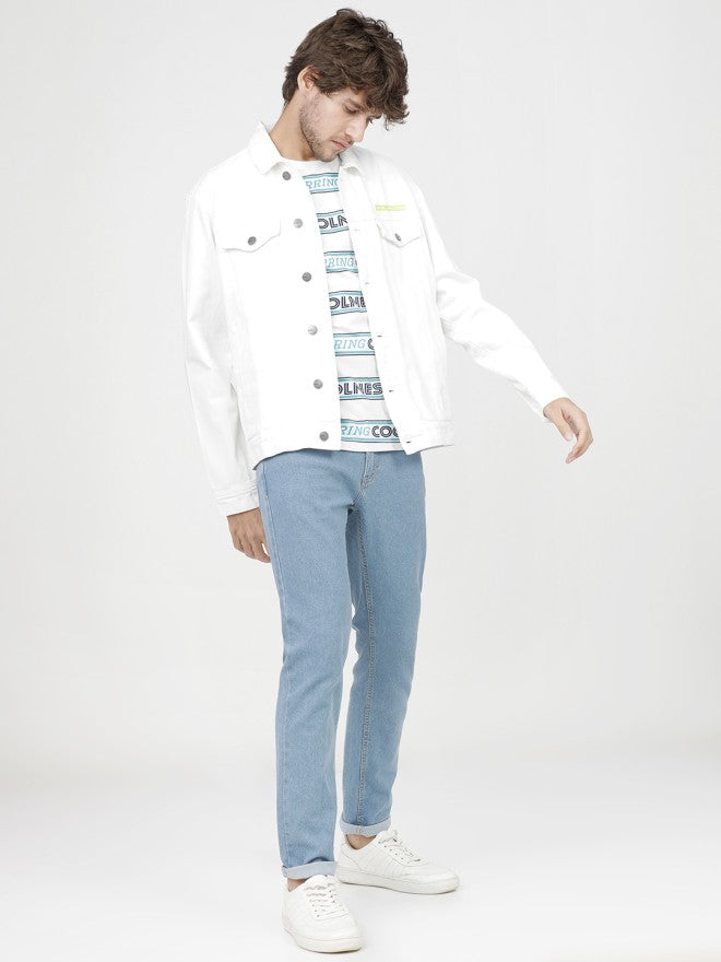 Highlander Men White Solid Denim Jacket - White - Image 5
