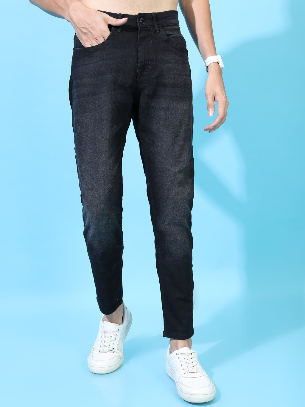 Highlander Men Black Tapered Fit Stretchable Jeans - Black - Image 1