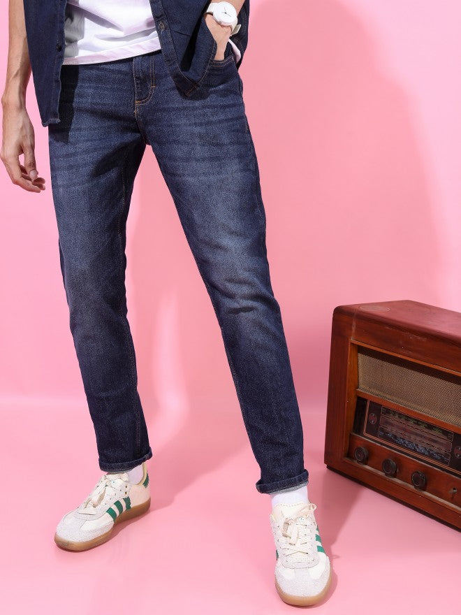 Highlander Men Dark Indigo Tapered Fit Stretchable Jeans - Blue - Image 1