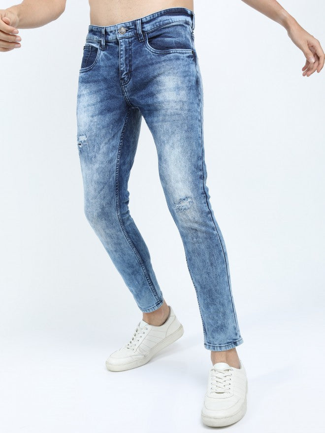 Highlander Men Blue Skinny Fit Mildly Distressed Stretchable Jeans - Blue - Image 4