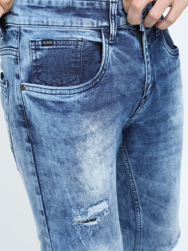 Highlander Men Blue Skinny Fit Mildly Distressed Stretchable Jeans - Blue - Image 6
