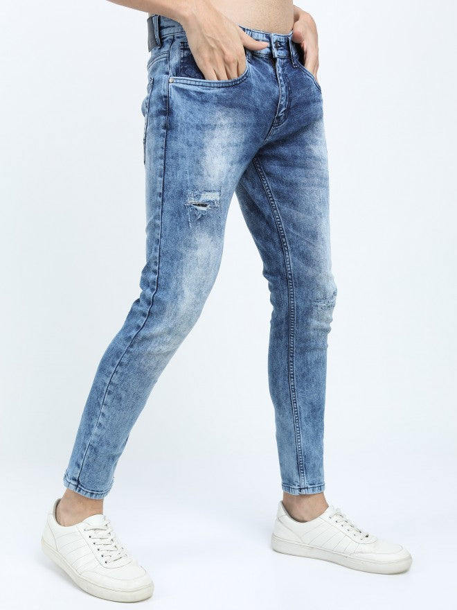 Highlander Men Blue Skinny Fit Mildly Distressed Stretchable Jeans - Blue - Image 7