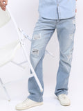Highlander Men Blue Bootcut Highly Distressed Stretchable Jeans - Blue - Image 1