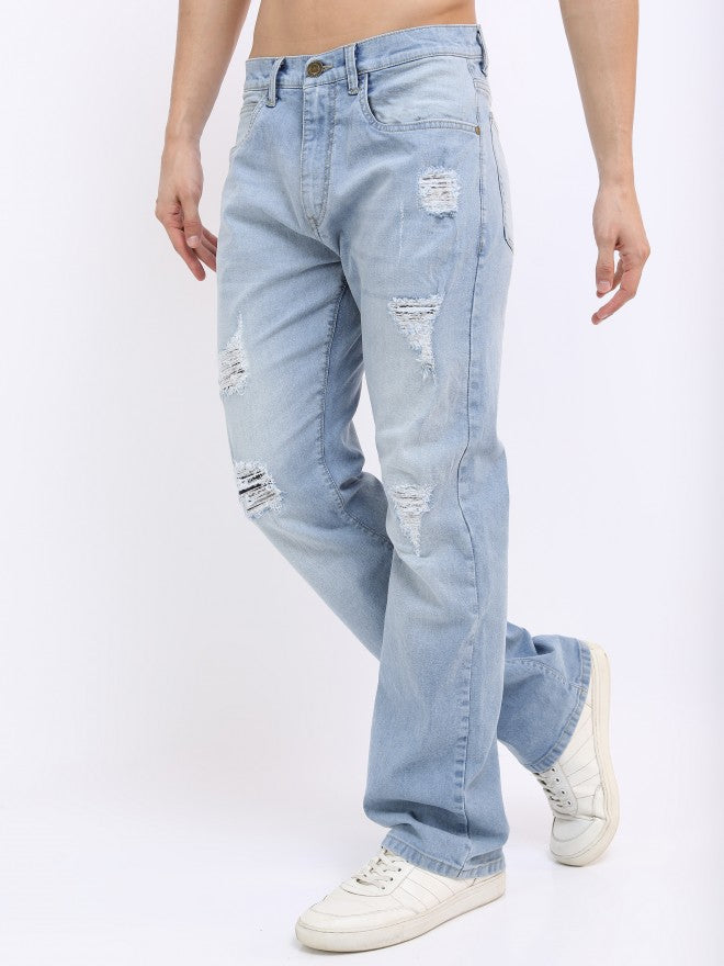 Highlander Men Blue Bootcut Highly Distressed Stretchable Jeans - Blue - Image 6