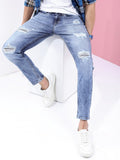 Highlander Men Light Blue Tapered Fit Highly Distressed Stretchable Jeans - Blue - Image 1
