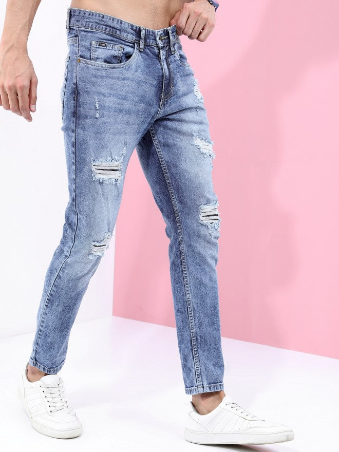 Highlander Men Light Blue Tapered Fit Highly Distressed Stretchable Jeans - Blue - Image 6