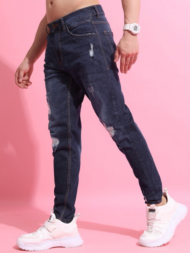 Highlander Men Indigo Super Skinny Fit Highly Distressed Stretchable Jeans - Blue - Image 4