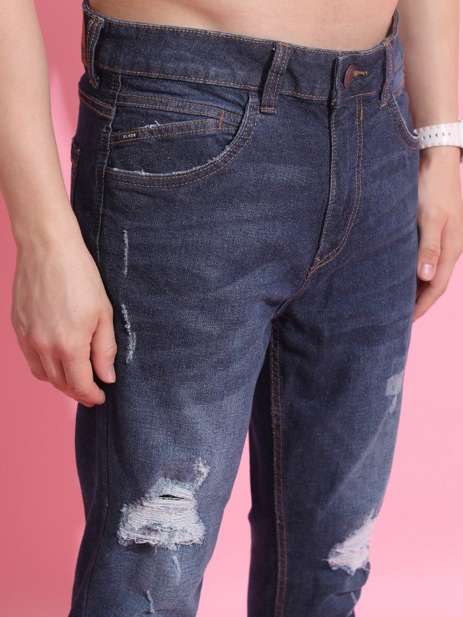 Highlander Men Indigo Super Skinny Fit Highly Distressed Stretchable Jeans - Blue - Image 5