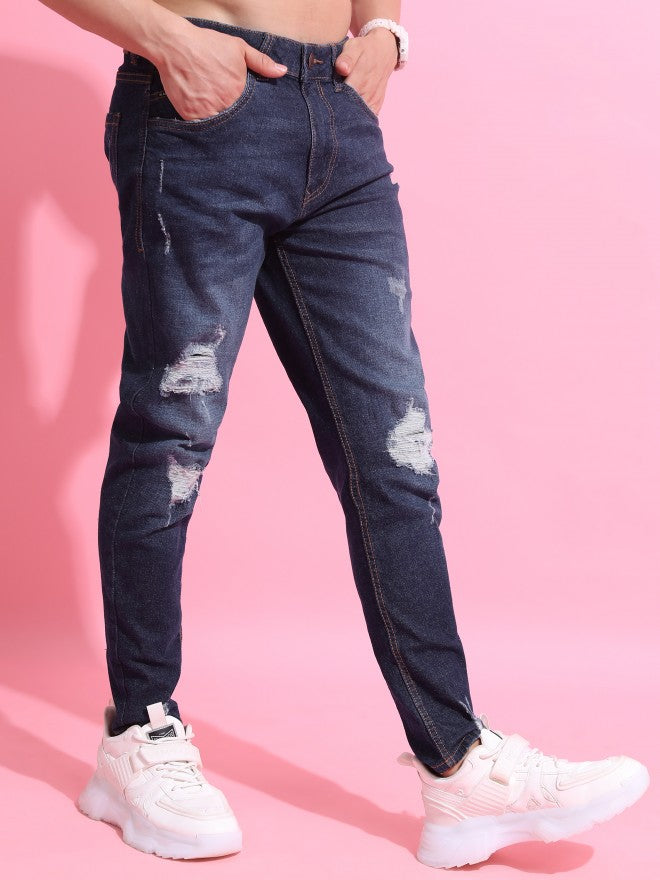Highlander Men Indigo Super Skinny Fit Highly Distressed Stretchable Jeans - Blue - Image 6
