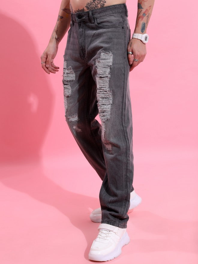Highlander Men Grey Straight Fit Highly Distressed Stretchable Jeans - Grey - Image 4