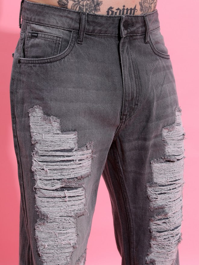 Highlander Men Grey Straight Fit Highly Distressed Stretchable Jeans - Grey - Image 5
