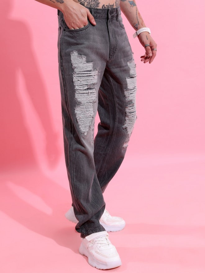 Highlander Men Grey Straight Fit Highly Distressed Stretchable Jeans - Grey - Image 6