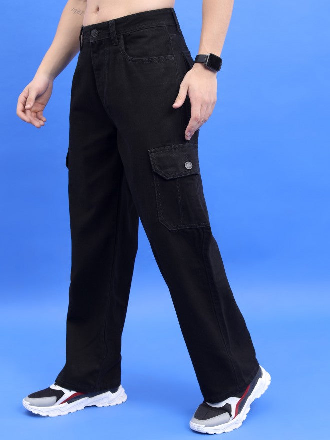 Highlander Men Black Wide Leg Jeans - Black - Image 4