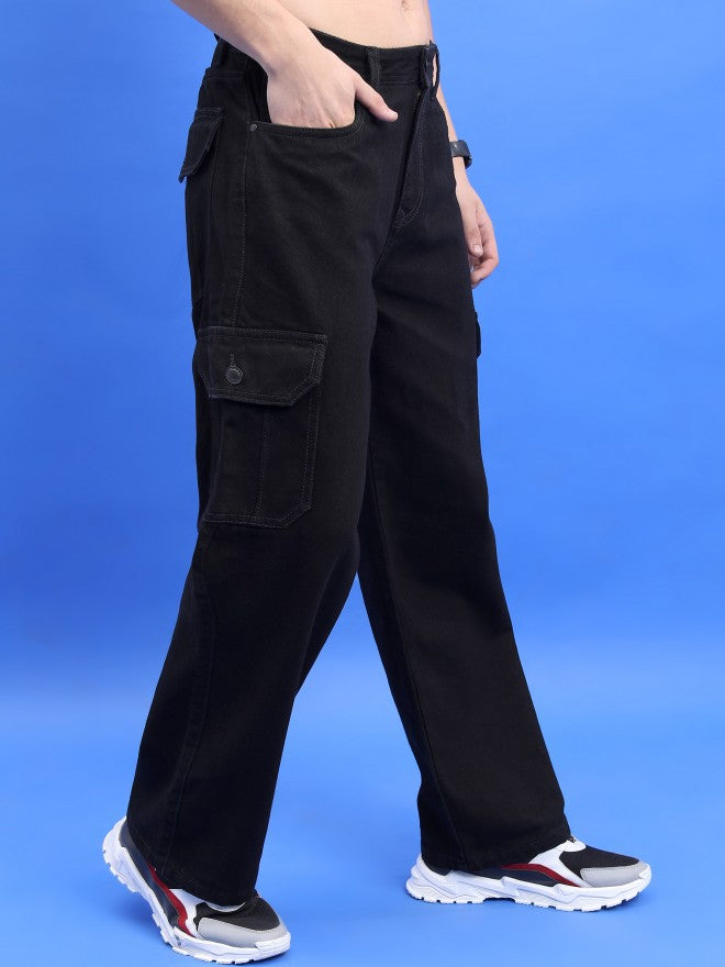 Highlander Men Black Wide Leg Jeans - Black - Image 6