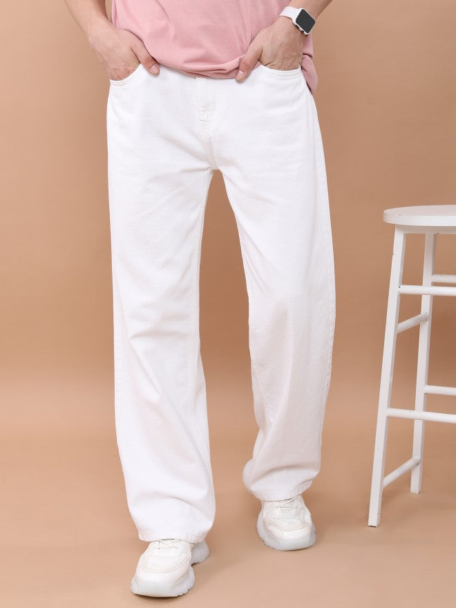 Highlander Men White Wide Leg Jeans - White - Image 1