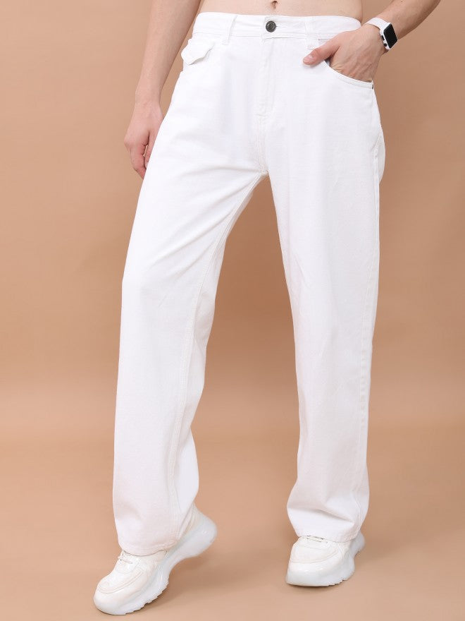 Highlander Men White Wide Leg Jeans - White - Image 4
