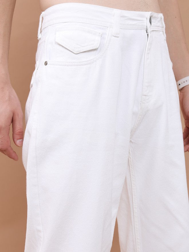 Highlander Men White Wide Leg Jeans - White - Image 5