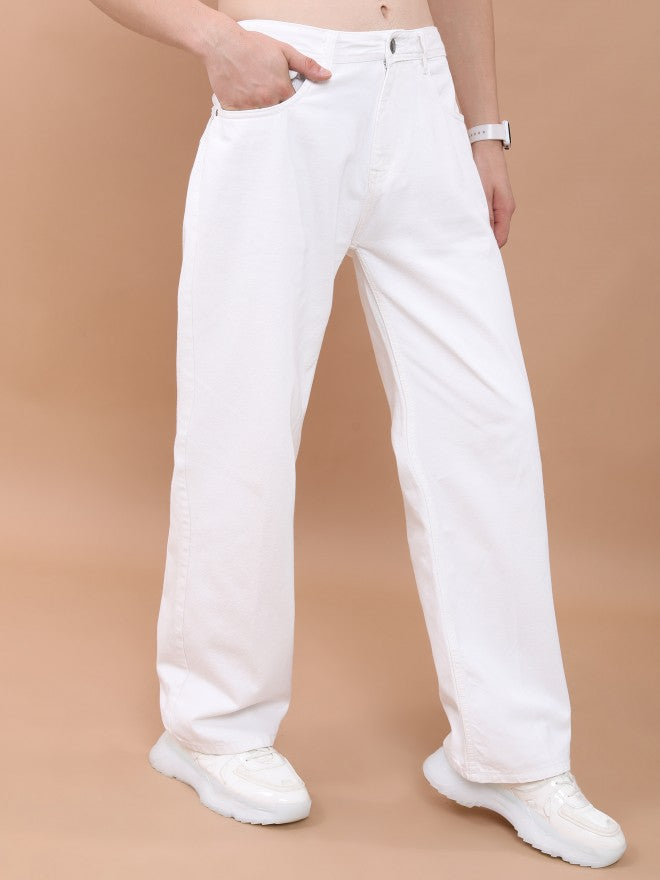 Highlander Men White Wide Leg Jeans - White - Image 6