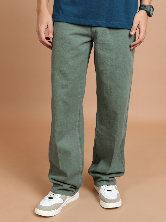 Highlander Men Dark Olive Relaxed Fit Jeans - Olive - Image 1