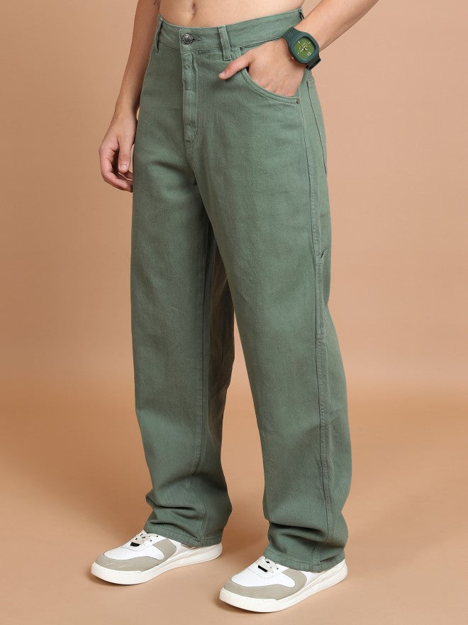 Highlander Men Dark Olive Relaxed Fit Jeans - Olive - Image 4