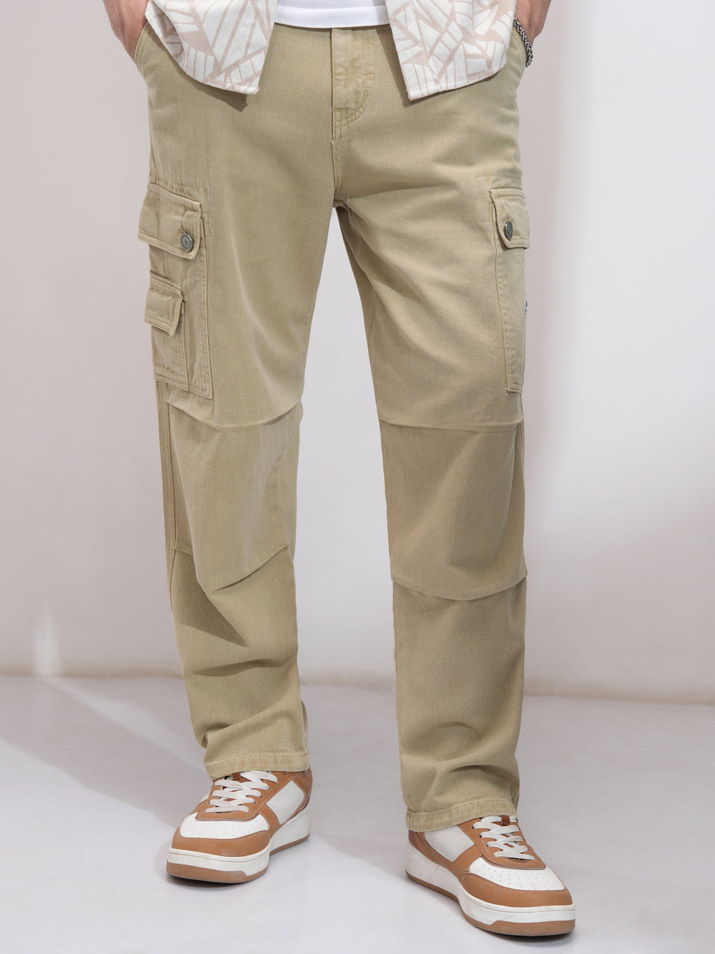 Highlander Men Khaki Straight Fit Stretchable Jeans - Khaki - Image 1