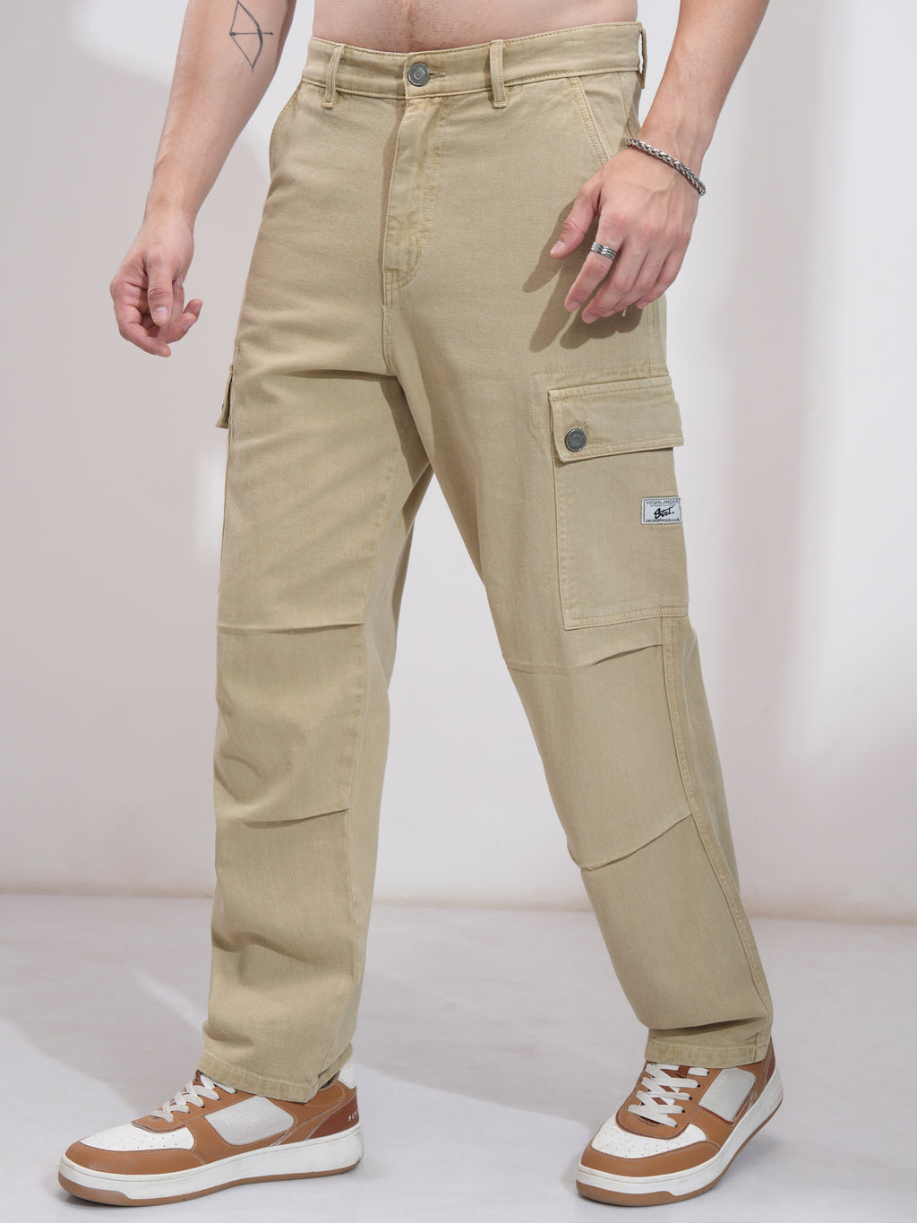 Highlander Men Khaki Straight Fit Stretchable Jeans - Khaki - Image 4