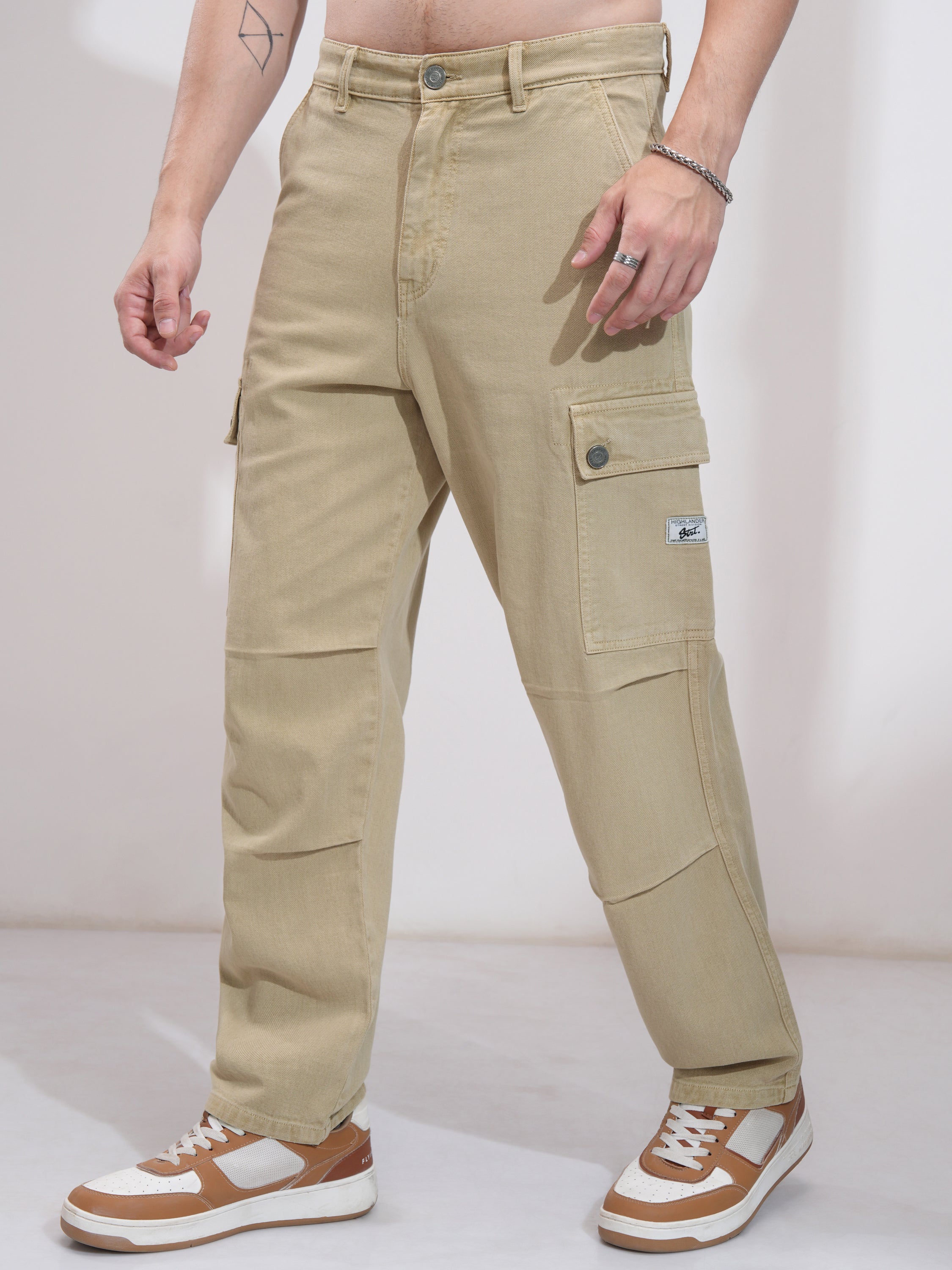 Highlander Men Khaki Straight Fit Stretchable Jeans - Khaki - Image 4