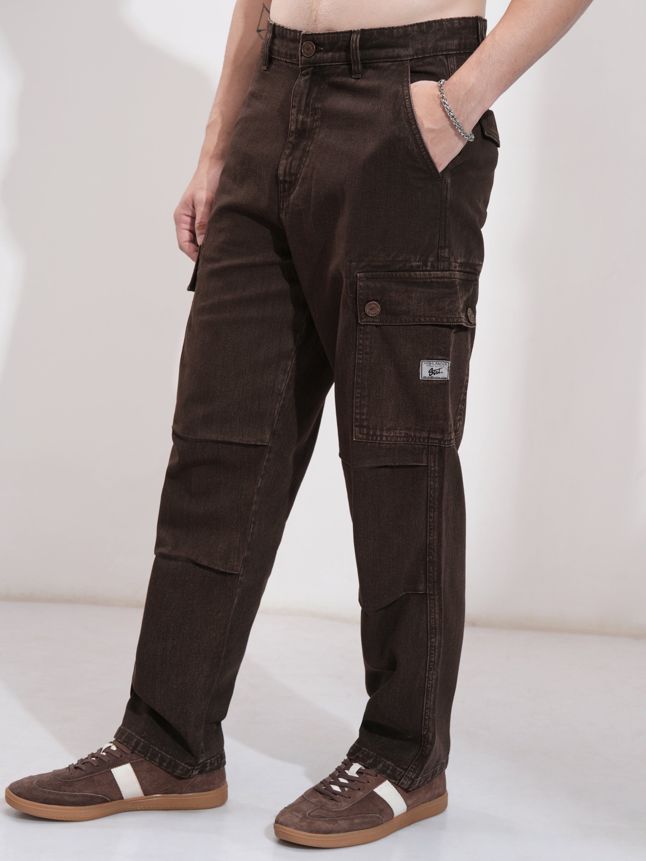 Highlander Men Coffee Brown Straight Fit Stretchable Jeans - Coffee Brown - Image 4