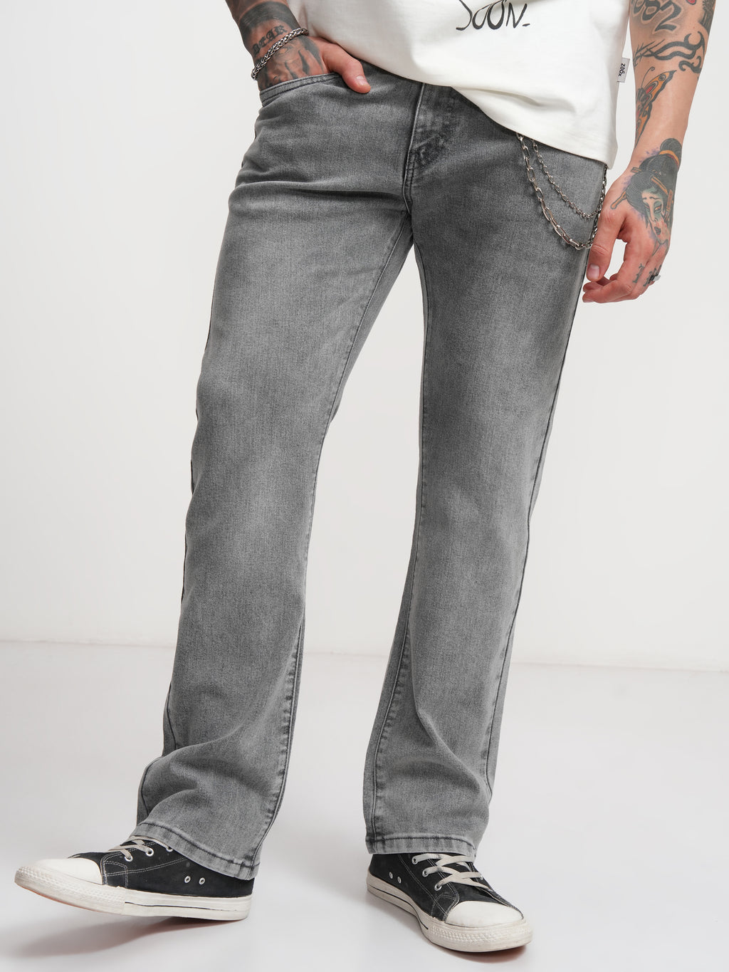 Highlander Men Grey Straight Fit Stretchable Jeans - Grey - Image 1