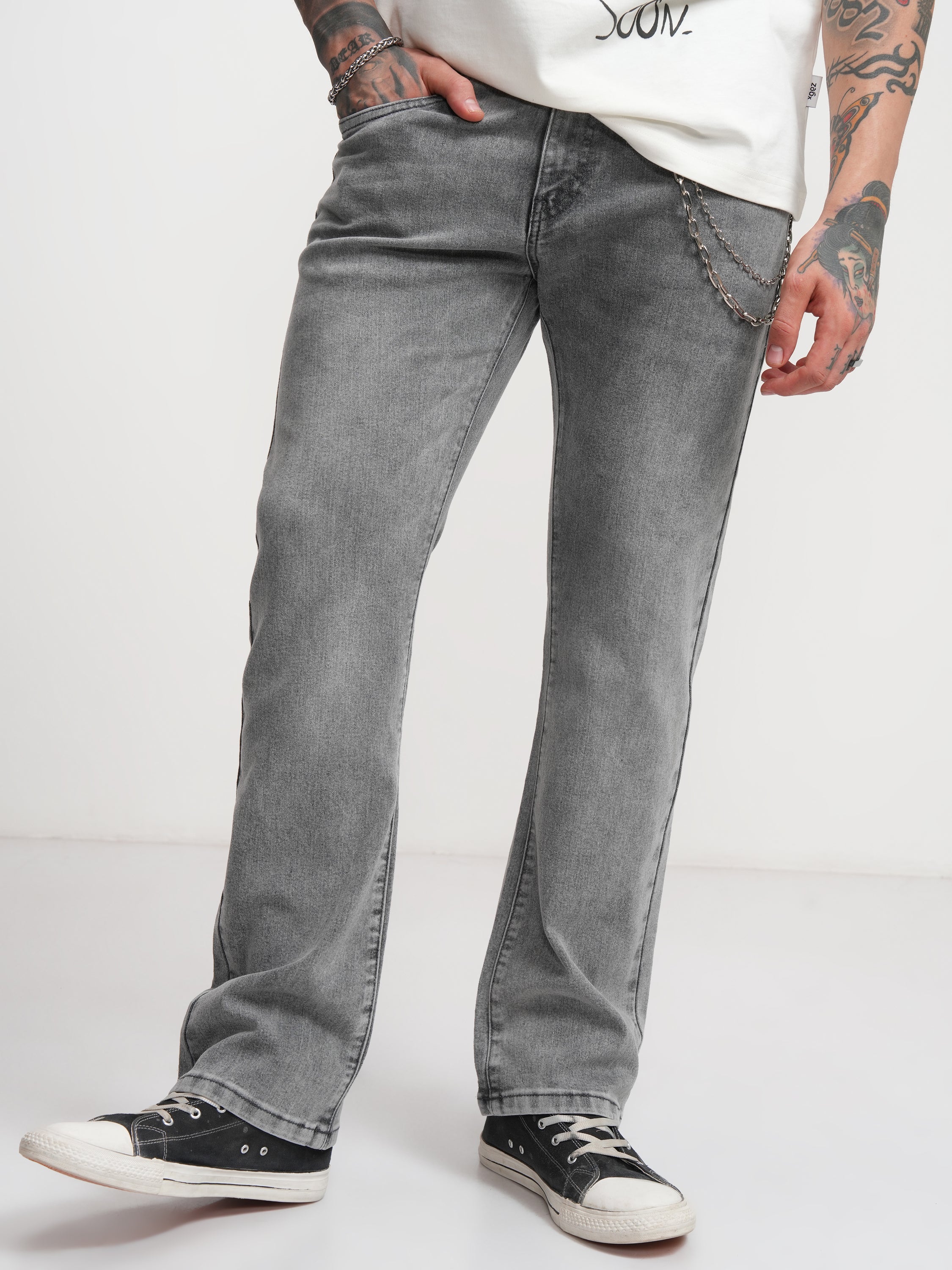 Highlander Men Grey Straight Fit Stretchable Jeans - Grey - Image 1
