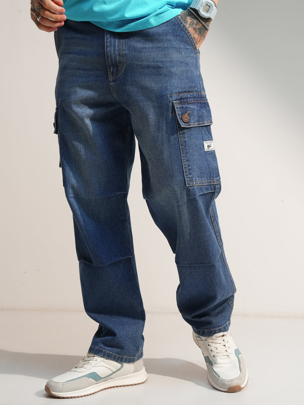 Highlander Men Blue Baggy Stretchable Jeans - Blue - Image 1