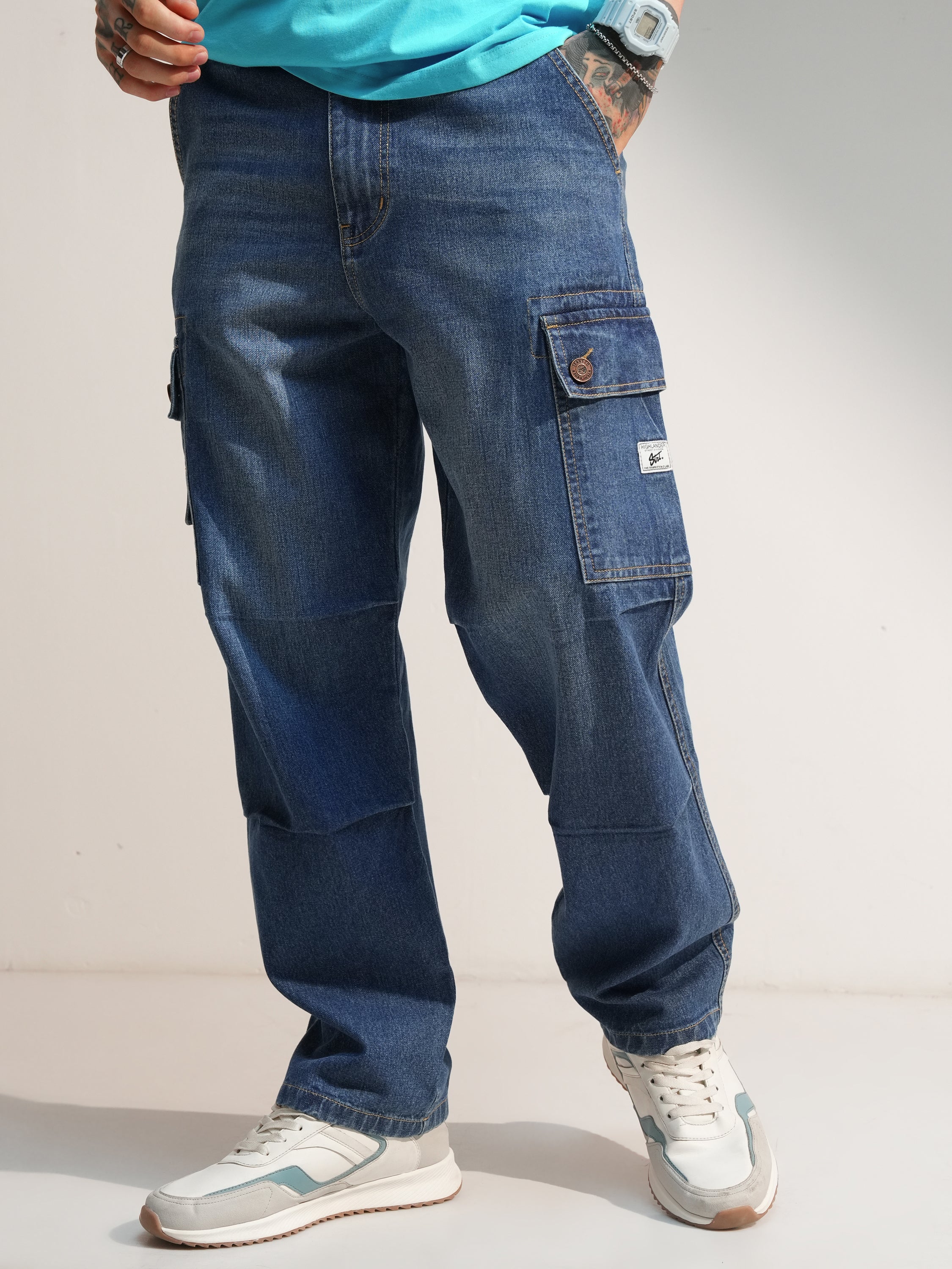 Highlander Men Blue Baggy Stretchable Jeans - Blue - Image 1