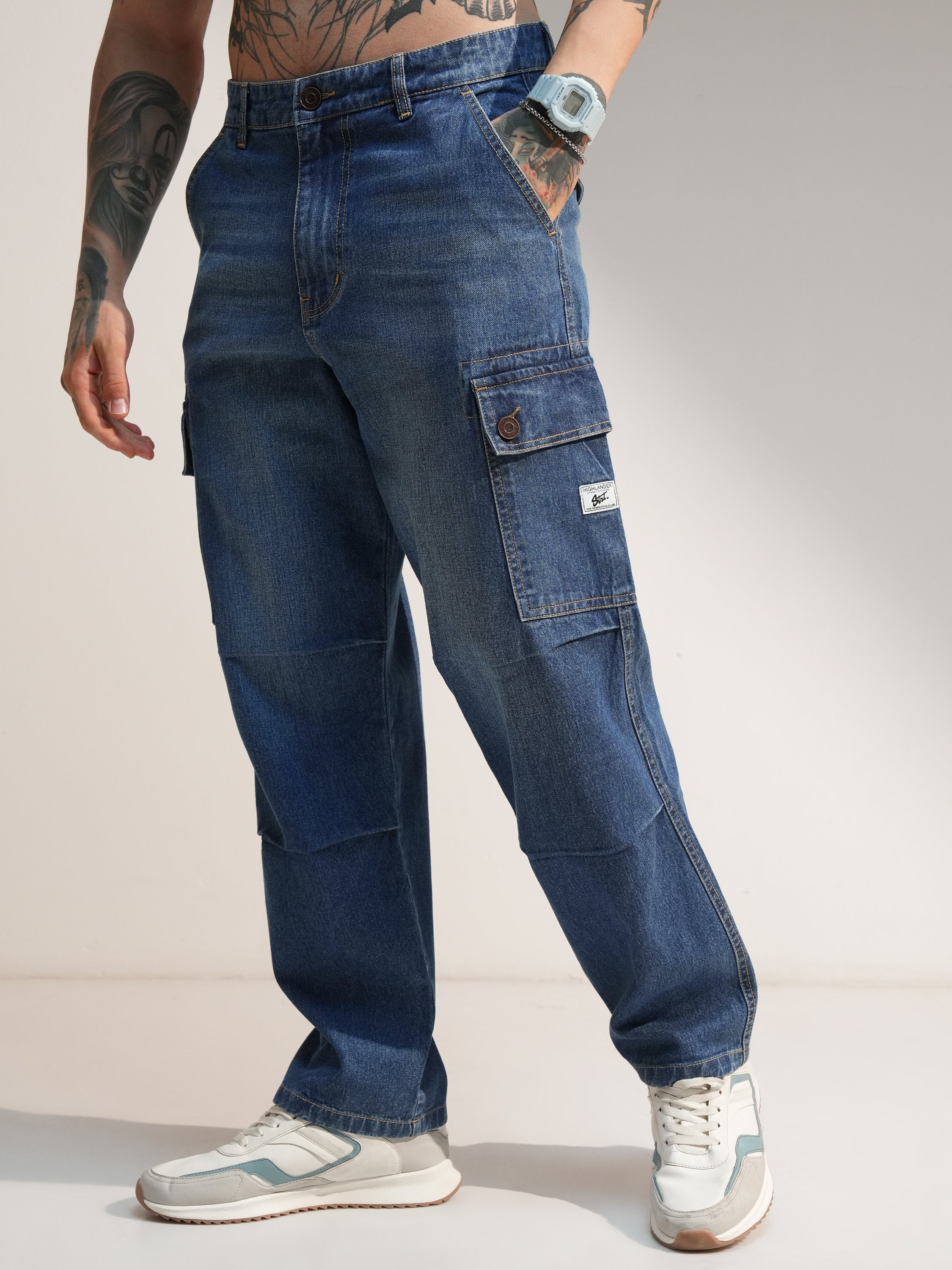 Highlander Men Blue Baggy Stretchable Jeans - Blue - Image 4