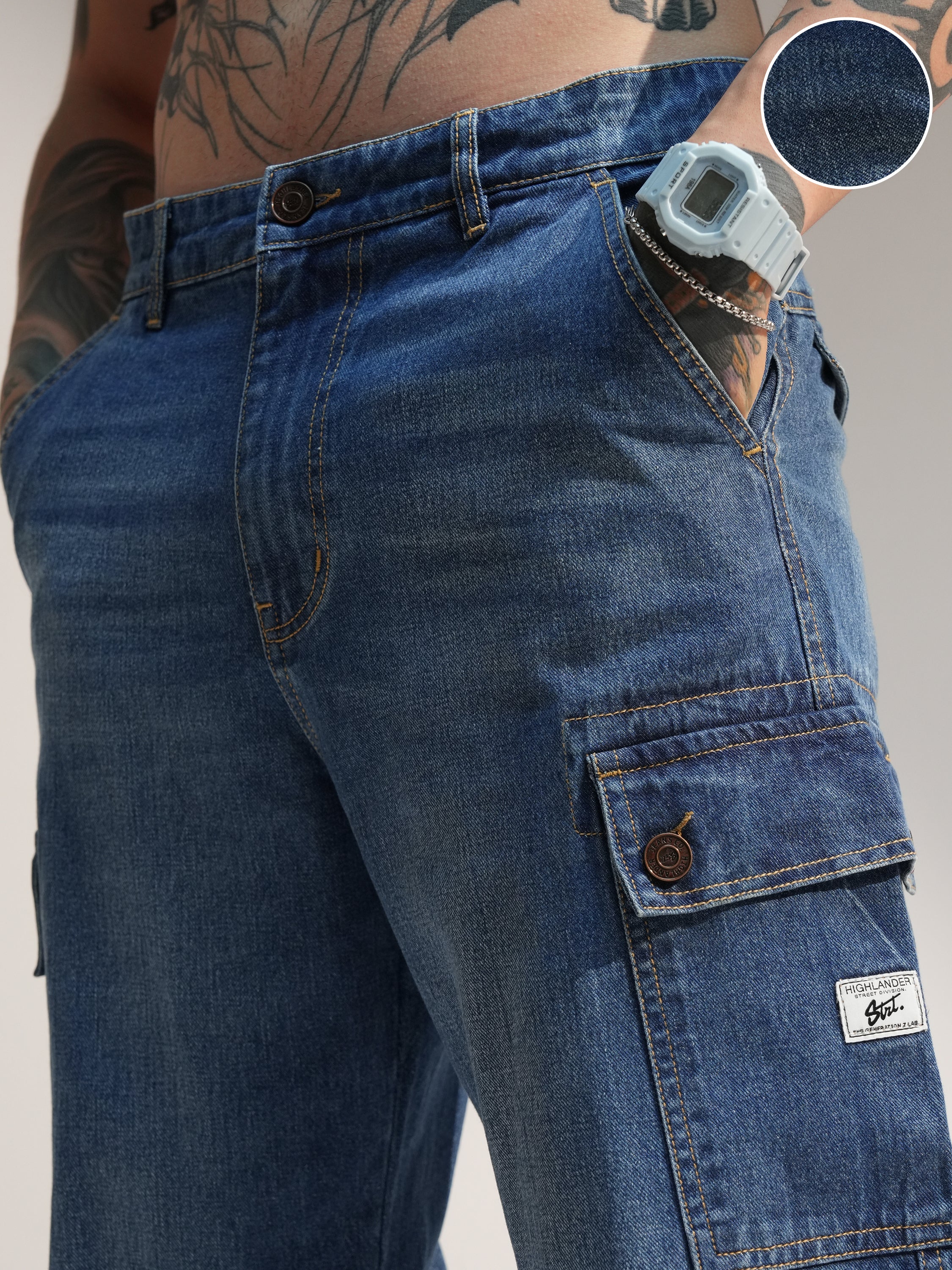 Highlander Men Blue Baggy Stretchable Jeans - Blue - Image 5