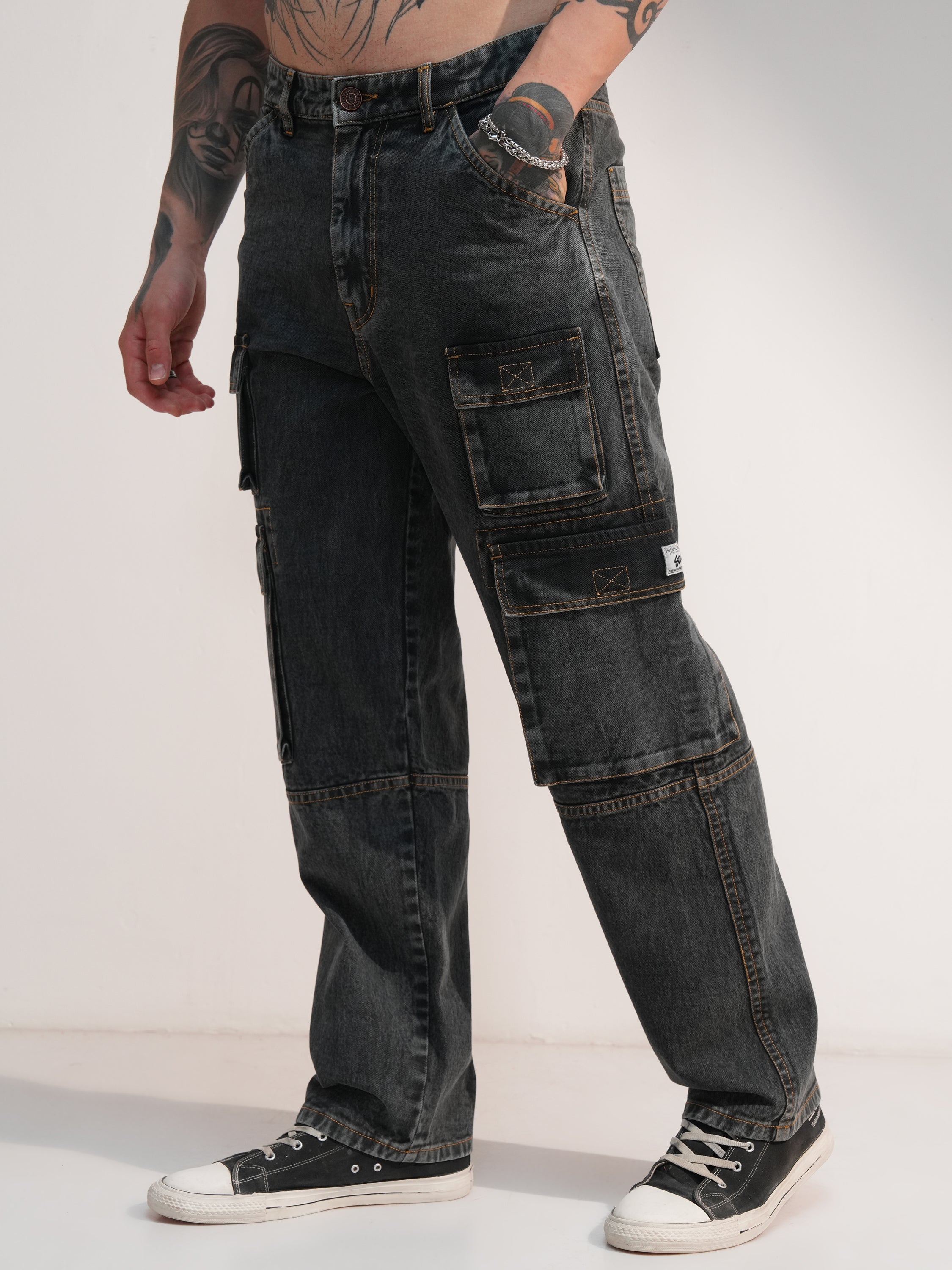 Highlander Men Grey Baggy Stretchable Jeans - Grey - Image 4