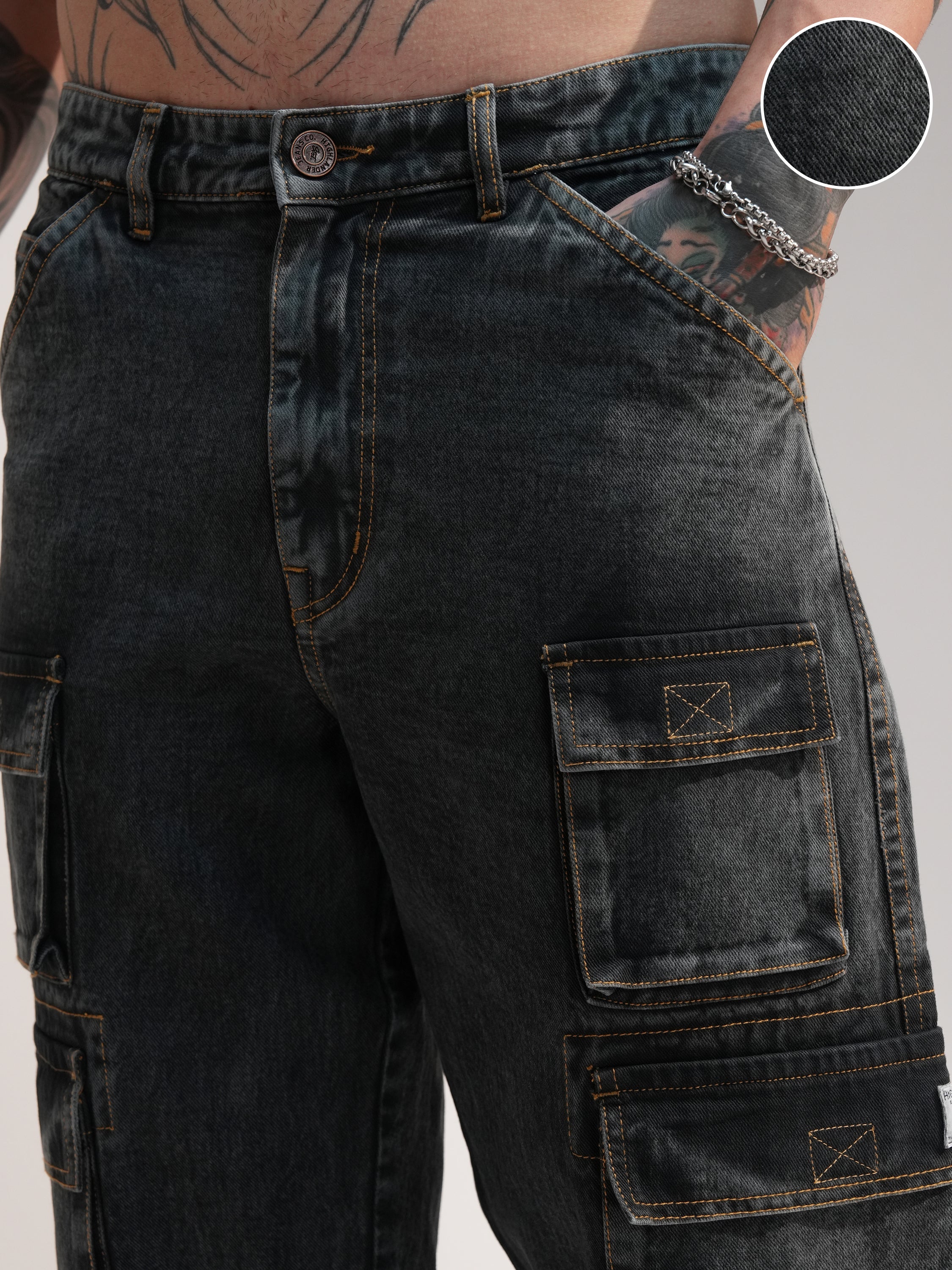 Highlander Men Grey Baggy Stretchable Jeans - Grey - Image 5