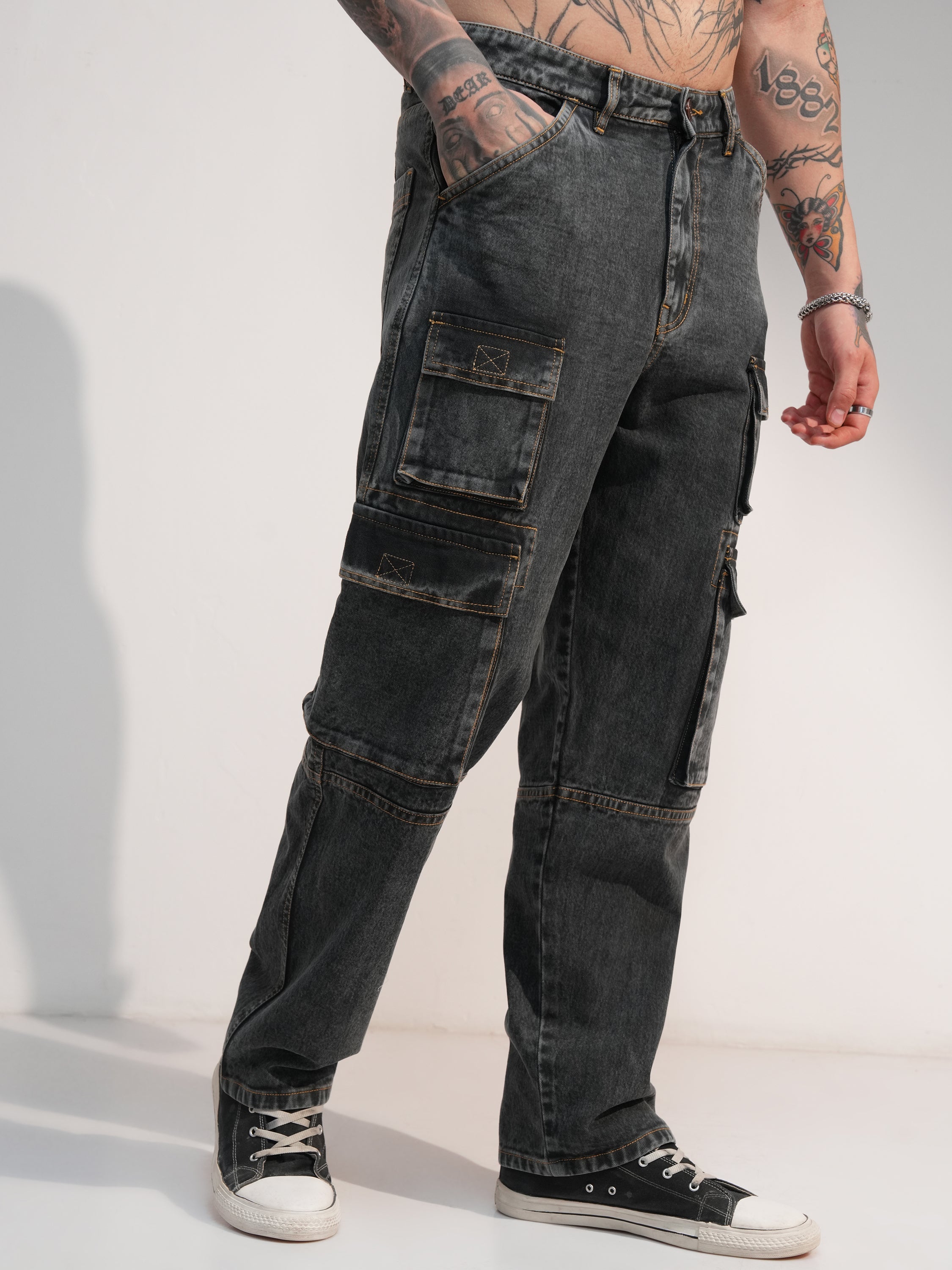 Highlander Men Grey Baggy Stretchable Jeans - Grey - Image 6
