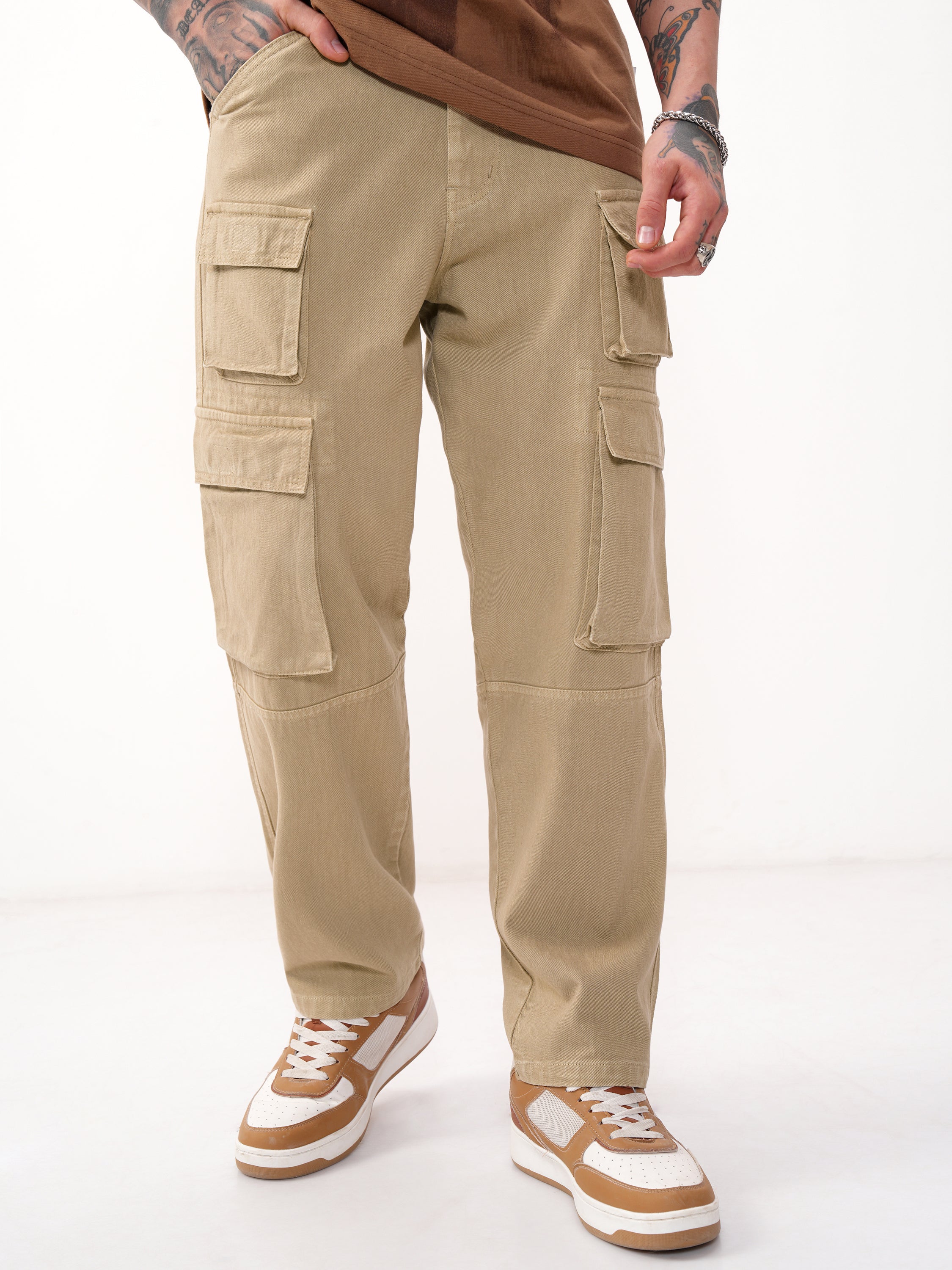 Highlander Men Khaki Baggy Stretchable Jeans - Khaki - Image 1