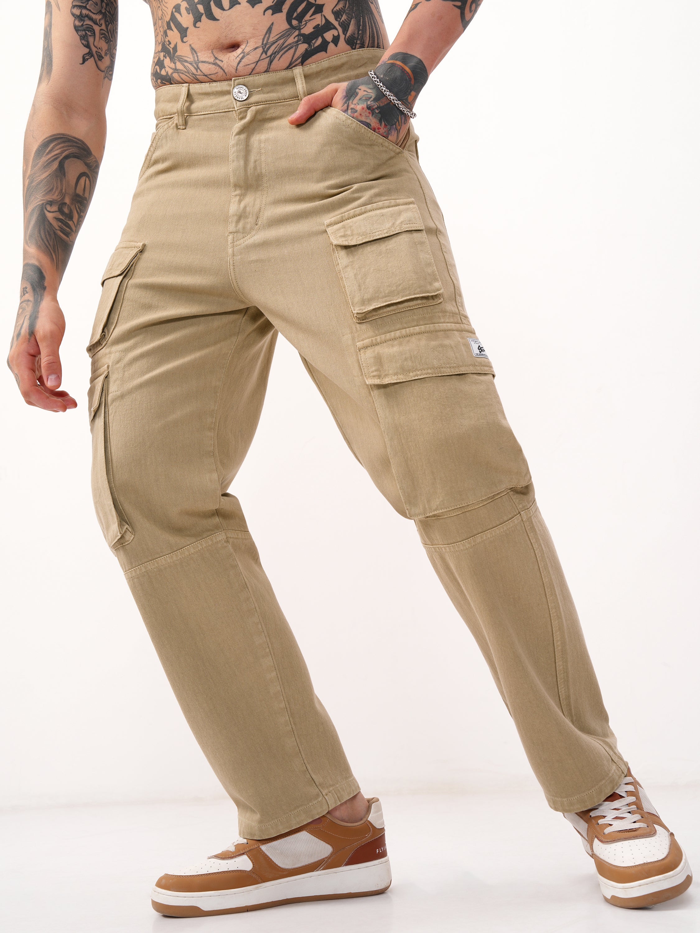 Highlander Men Khaki Baggy Stretchable Jeans - Khaki - Image 4