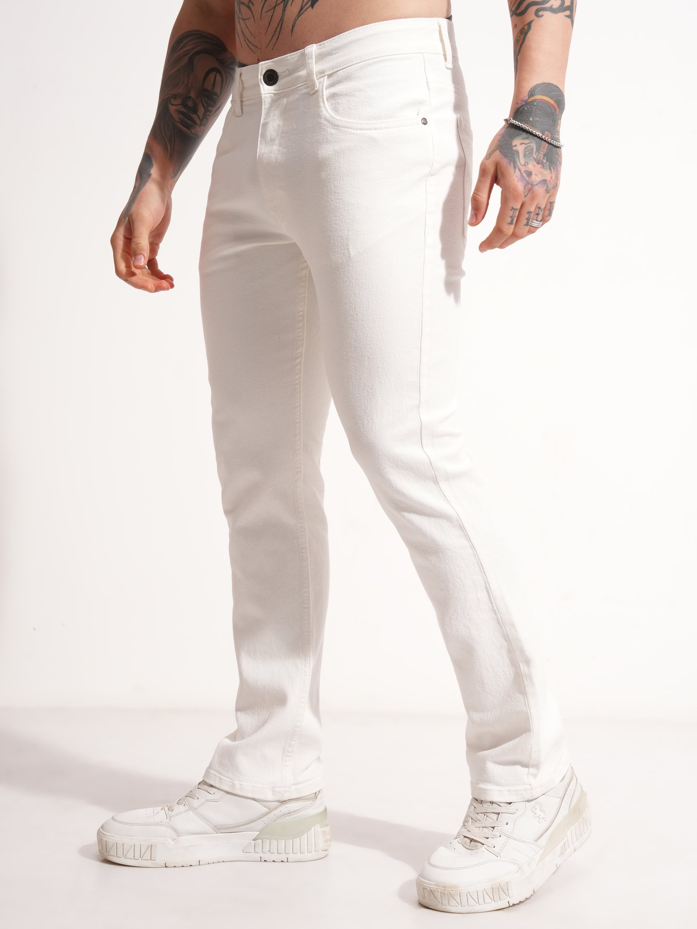 Highlander Men White Slim Fit Stretchable Jeans - White - Image 4