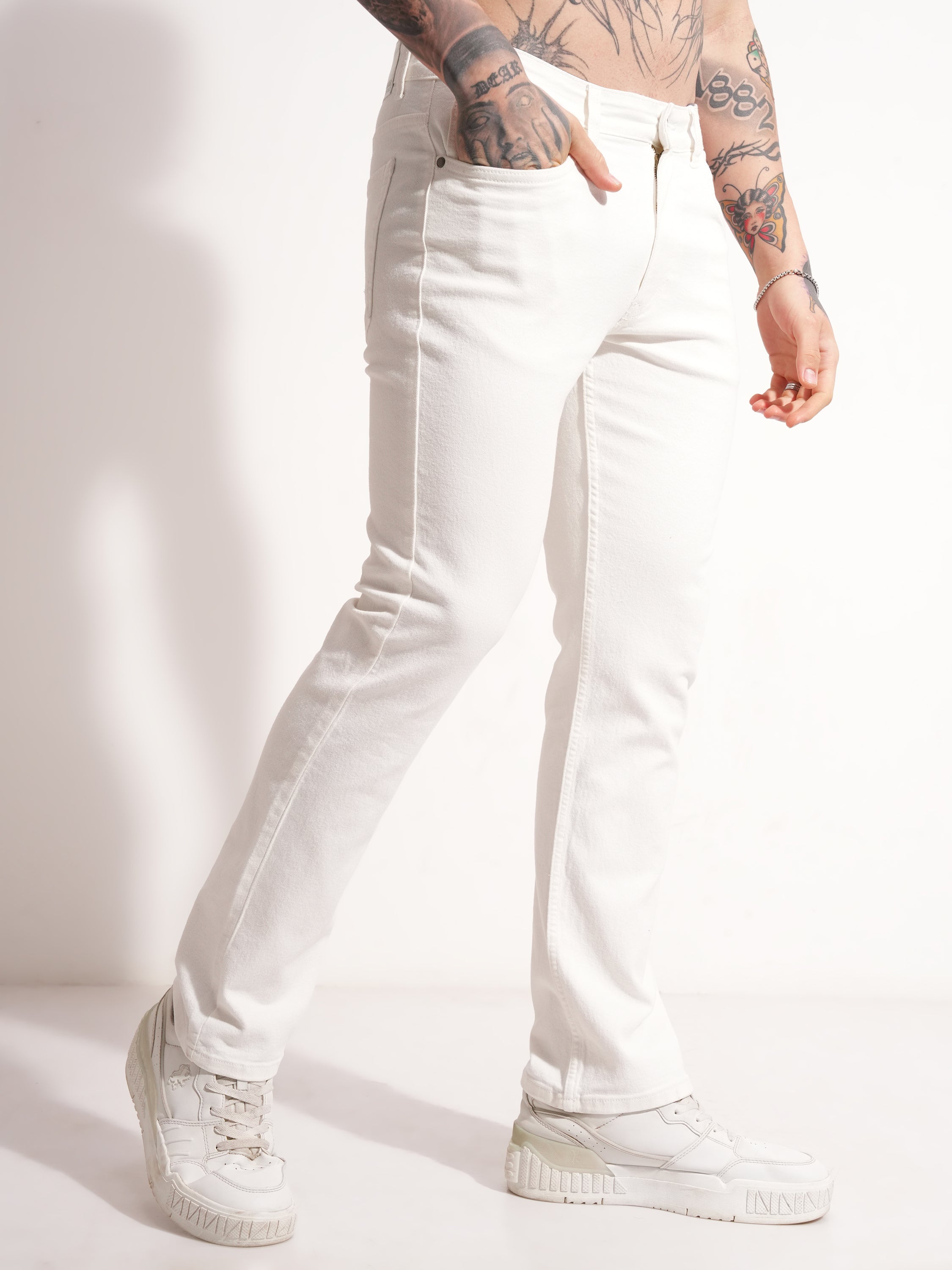 Highlander Men White Slim Fit Stretchable Jeans - White - Image 6