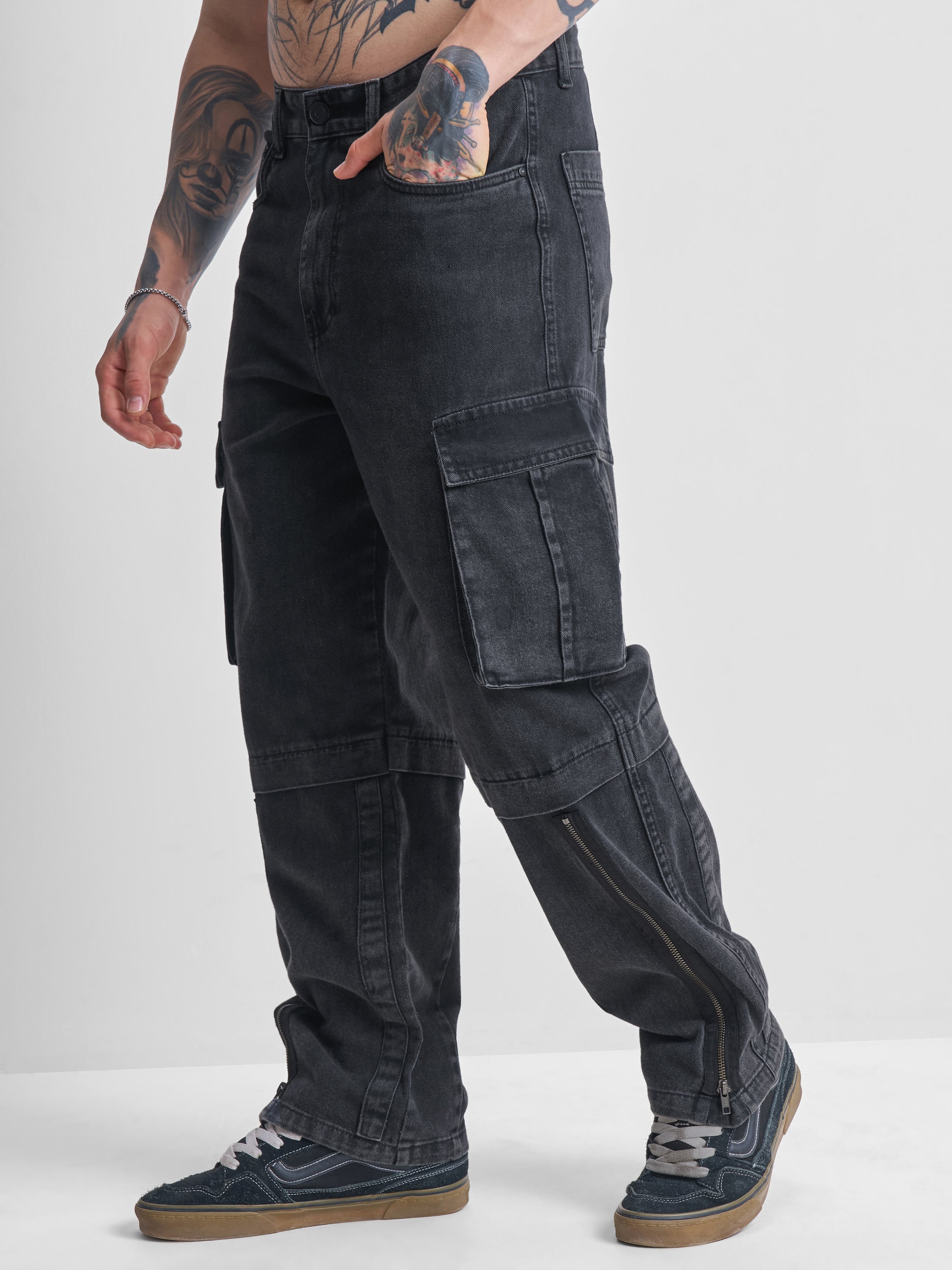 Highlander Men Black Baggy Jeans - Black - Image 4
