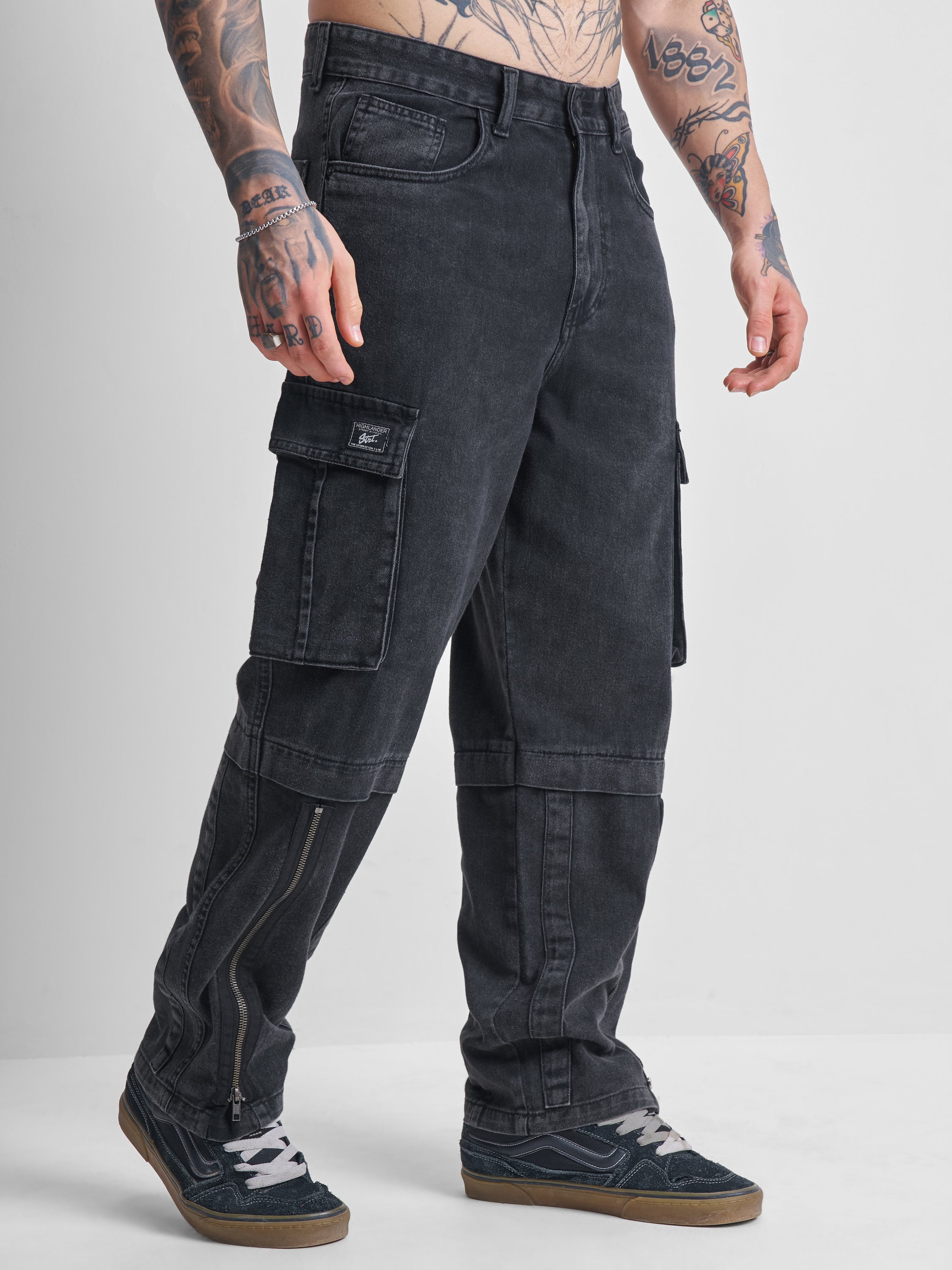 Highlander Men Black Baggy Jeans - Black - Image 6