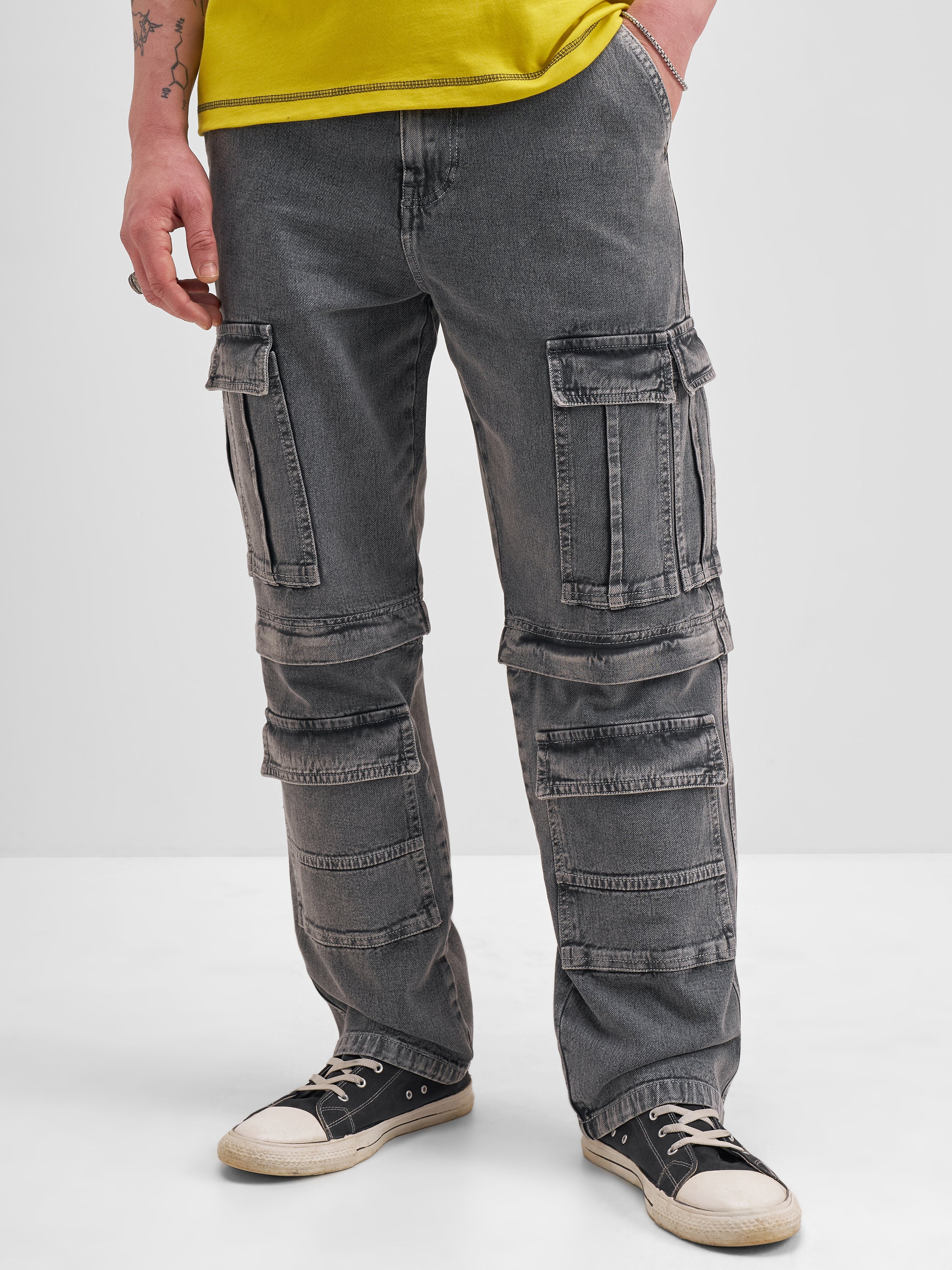 Highlander Men Grey Baggy Fit Stretchable Jeans - Grey - Image 1