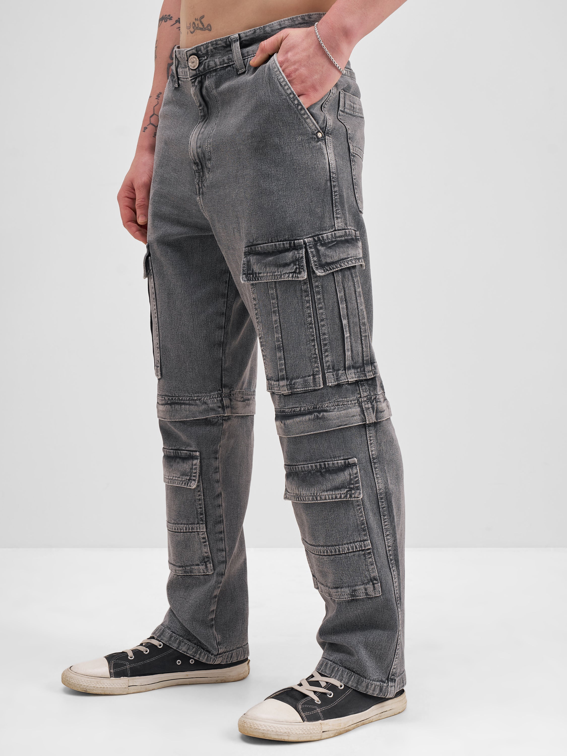 Highlander Men Grey Baggy Fit Stretchable Jeans - Grey - Image 4