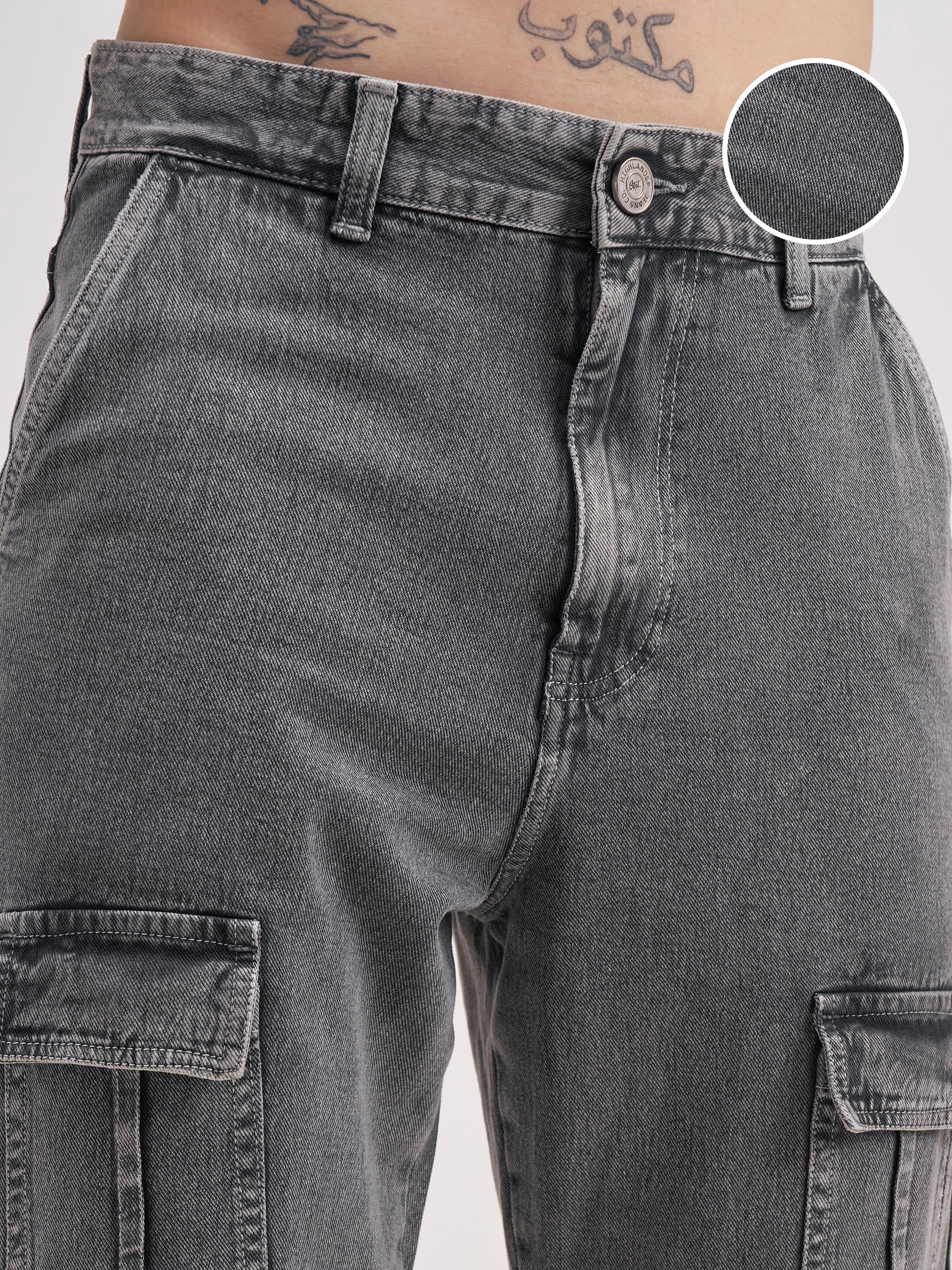 Highlander Men Grey Baggy Fit Stretchable Jeans - Grey - Image 5