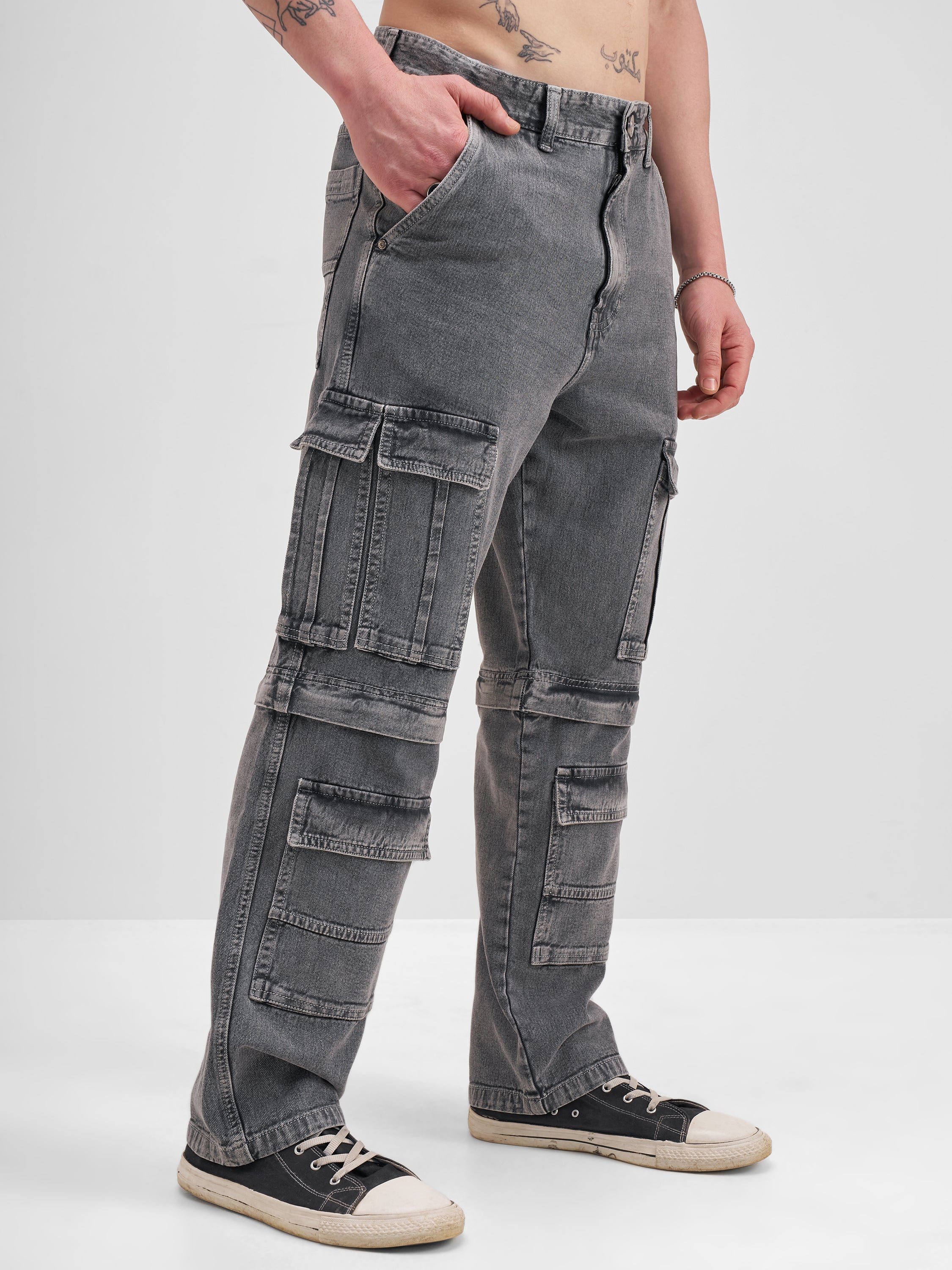 Highlander Men Grey Baggy Fit Stretchable Jeans - Grey - Image 6