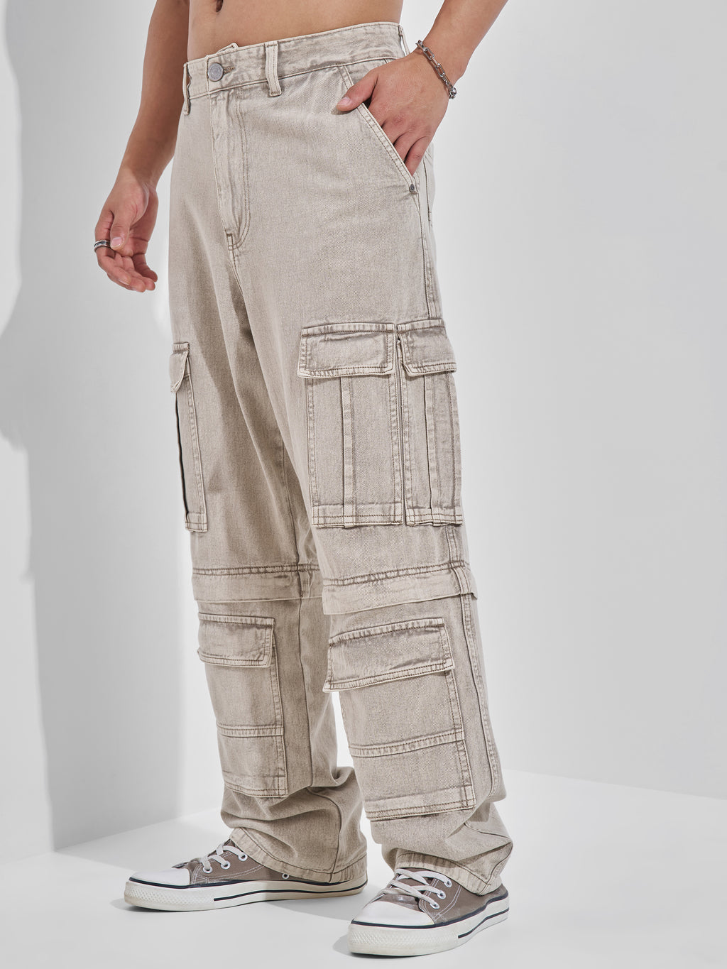 Highlander Men Grey Baggy Jeans - Grey - Image 4